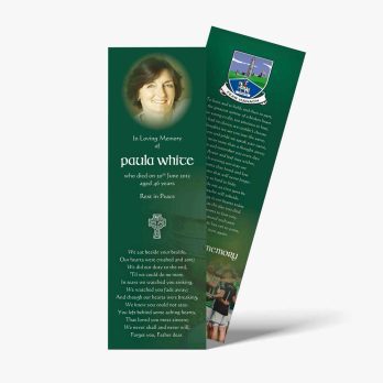 a bookmark with a photo of a woman and a green background