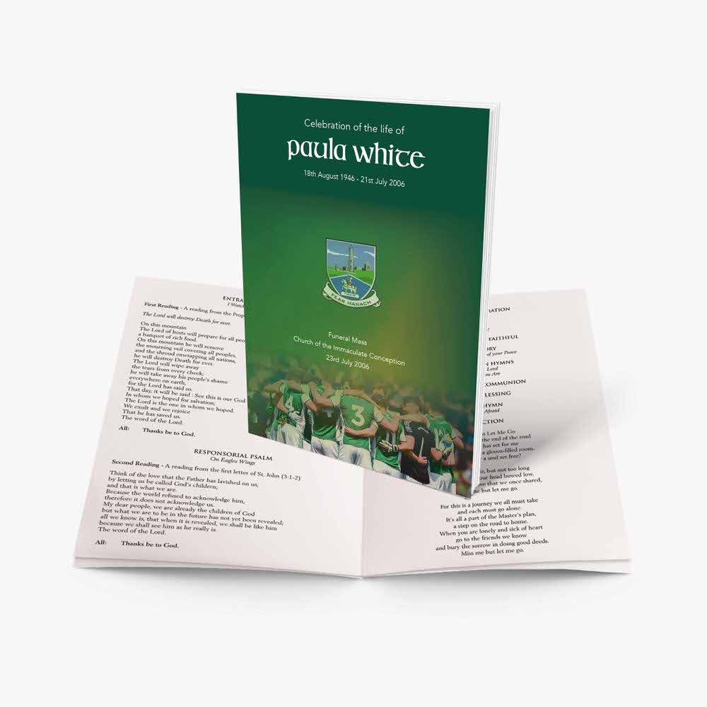a booklet with a green cover and white pages