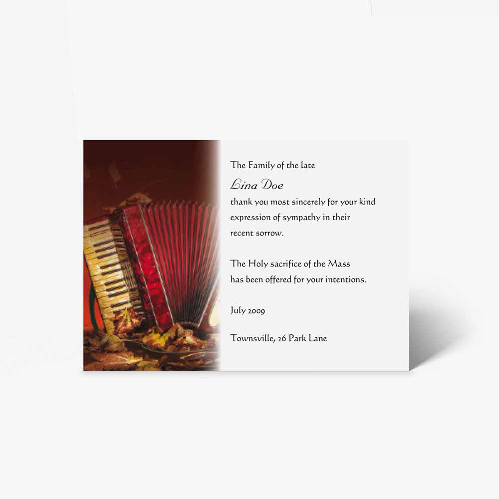a card with an accordion and a note