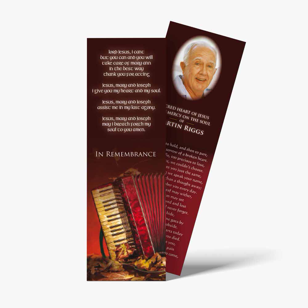 a bookmarks with an accordion and a photo of an old man